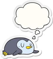 cartoon penguin and thought bubble as a printed sticker vector