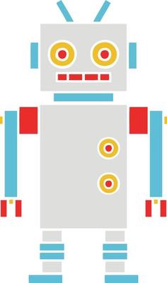 flat color retro cartoon dancing robot