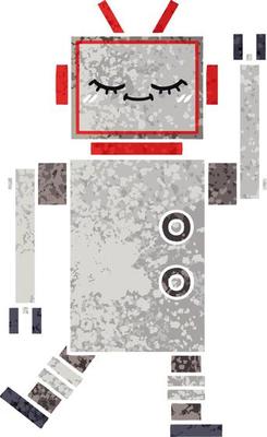 retro illustration style cartoon robot