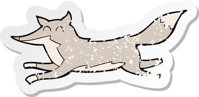 retro distressed sticker of a cartoon running wolf vector