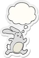 cartoon rabbit and thought bubble as a printed sticker vector