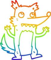 dibujo de línea de gradiente de arco iris lobo de dibujos animados vector