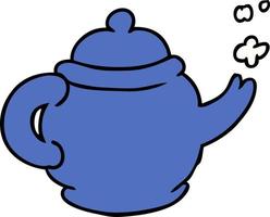 cartoon doodle of a blue tea pot vector