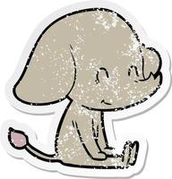 distressed sticker of a cute cartoon elephant vector