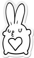 pegatina de un lindo conejo de dibujos animados con corazón de amor vector
