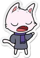 sticker of a talking cat wearing winter clothes vector