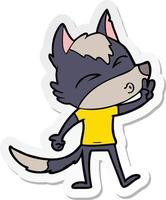 sticker of a cartoon wolf whistling vector