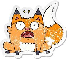 distressed sticker of a cartoon startled fox vector