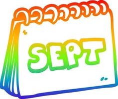 rainbow gradient line drawing cartoon calendar showing month of september vector