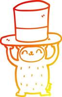 warm gradient line drawing cartoon bear with giant hat vector