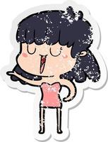 distressed sticker of a cartoon woman vector