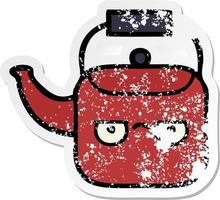 distressed sticker of a cute cartoon kettle vector