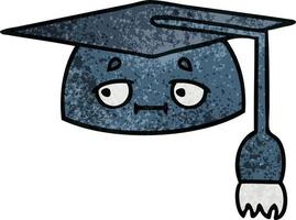 retro grunge texture cartoon graduation hat vector