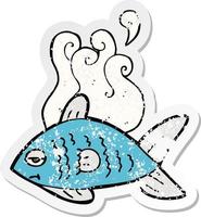 retro distressed sticker of a cartoon funny fish vector