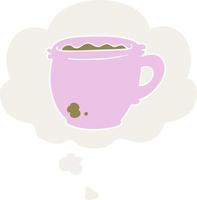 cartoon hot cup of coffee and thought bubble in retro style vector