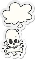 cartoon skull and bones and thought bubble as a printed sticker vector