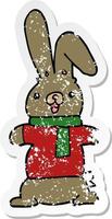 distressed sticker of a cartoon rabbit vector