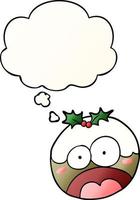 cartoon shocked chrstmas pudding and thought bubble in smooth gradient style vector