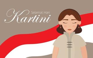 Festive banner for the day of Selamat Hari Pictures Happy Kartini Day. Indonesian hero, defended the rights of a girl and womens education. vector