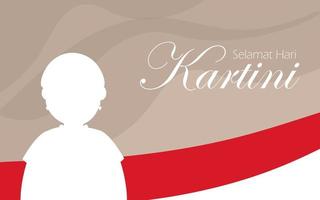 pancarta festiva para el día de selamat hari imágenes feliz día de kartini. héroe indonesio, defendió los derechos de una niña y la educación de la mujer. vector