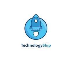 Rocket ship technology logo design vector
