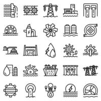 Hydro power icons set, outline style vector