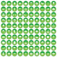 100 rain icons set green circle vector