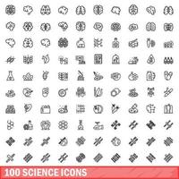 100 science icons set, outline style vector