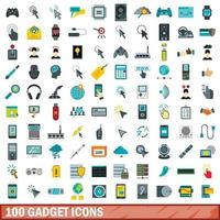 100 gadget icons set, flat style vector