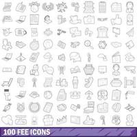 100 fee icons set, outline style vector