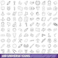 100 universe icons set, outline style vector