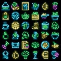 Organic restaurant icons set vector neon