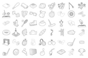 Sport equipment icon set, outline style vector