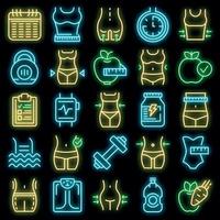 Slimming icons set vector neon