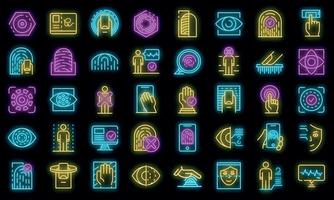 Biometric authentication icons set vector neon