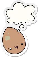 cartoon egg and thought bubble as a printed sticker vector