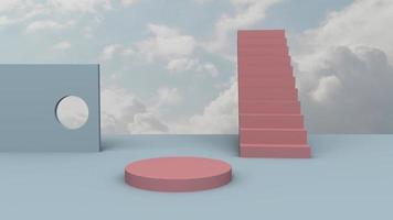 3d Render dark pink color Stairs on light pink Background photo