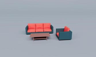 living room pink color sofa with small table 3d rendering on Mischka color background photo