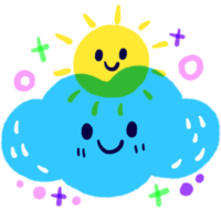 cartoon schattige doodle zon en wolk clipart. png