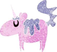 unicornio de dibujos animados de estilo de ilustración retro peculiar vector