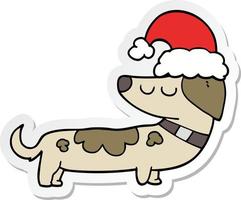 sticker of a cartoon dog wearing christmas hat vector
