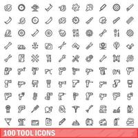 100 tool icons set, outline style vector