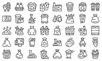 Bag for trash icons set outline vector. Garbage rubish vector