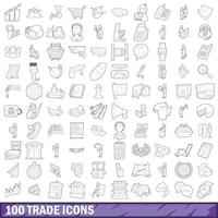 100 trade icons set, outline style vector