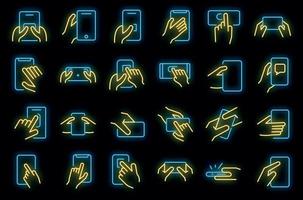 Using smartphone icons set vector neon