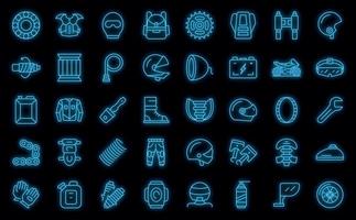 Motorcycle equipment icons set outline vector. Helmet jacket vector neon