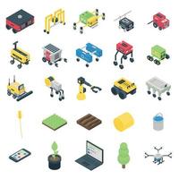 Farming robot icons set, isometric style vector