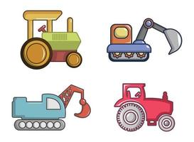 conjunto de iconos de tractor, estilo de dibujos animados vector