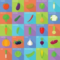 Vegetables food menu icons set, flat style vector