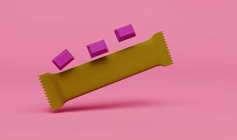 chocolate package with chocolate 3d render on pink color background photo